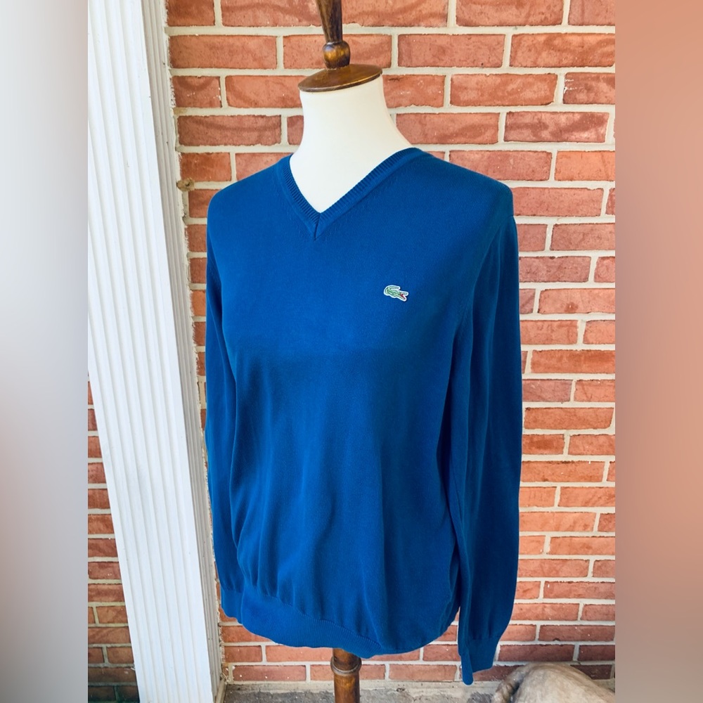 Vintage Lacoste Men’s V-Neck Sweater, EUC, Size Small, Blue